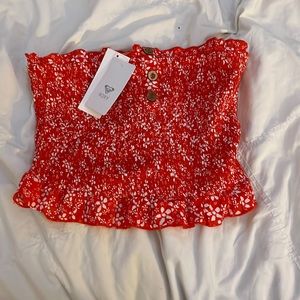red roxy tube top with floral design S woman’s